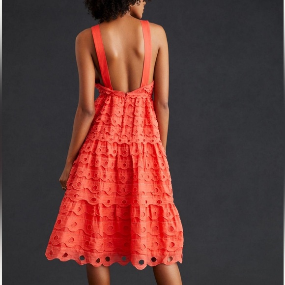 ANTHROPOLOGIE Maeve Eyelet Tiered Midi Dress - Picture 2 of 4